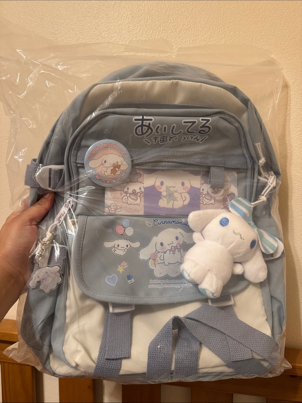 Sanrio Cinnamoroll Pastel Blue Kids Backpack with Plush Charm